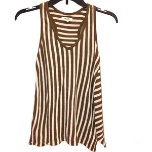 Madewell Striped Linen blend V neck Racerback Tank Top Brown White‎ XS